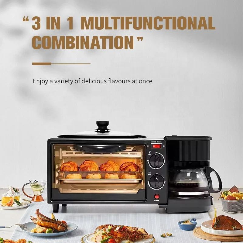 Reliable 3-in-1 Electric Toaster Oven Breakfast Maker Machine for Home & Hotel Use Mini Oven Safe