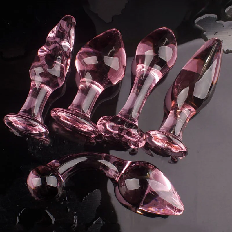  Homemade 7Pcs Anal Set Masturbator Pink Crystal Adult Sex Toys Glass Plug For Woman And