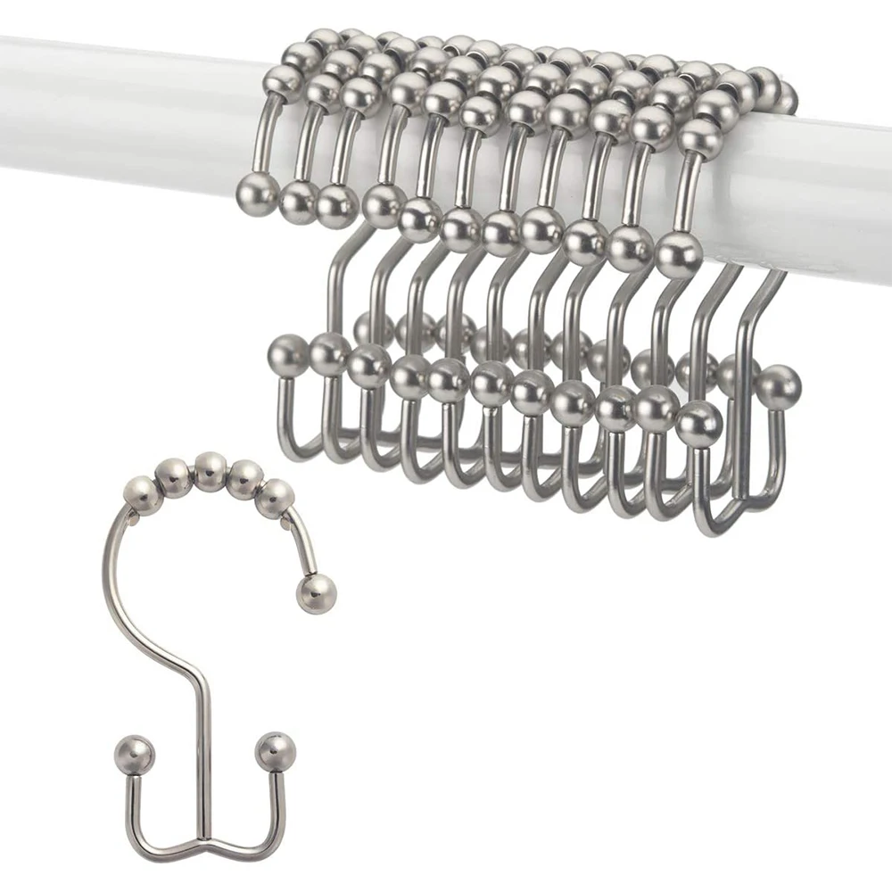 White Practical Curtain Hook Clips Hanger Ring Bath Drape Curtain Hooks Clip with Rings Bathroom Accessories