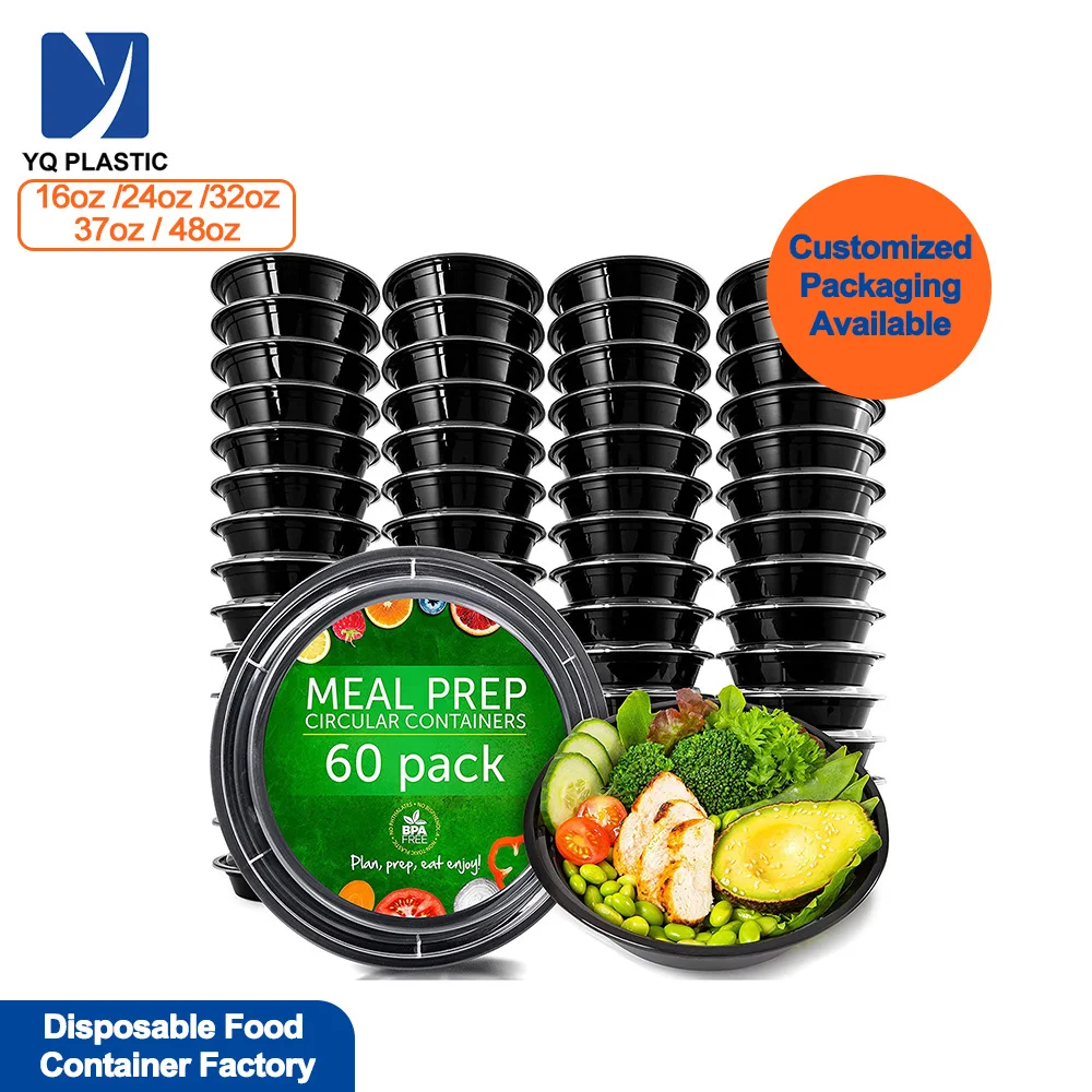 Yiqiang Wholesale Fine packaging 16-58oz Disposable Food Storage Container Box Restaurant Round Plastic Meal Prep Container