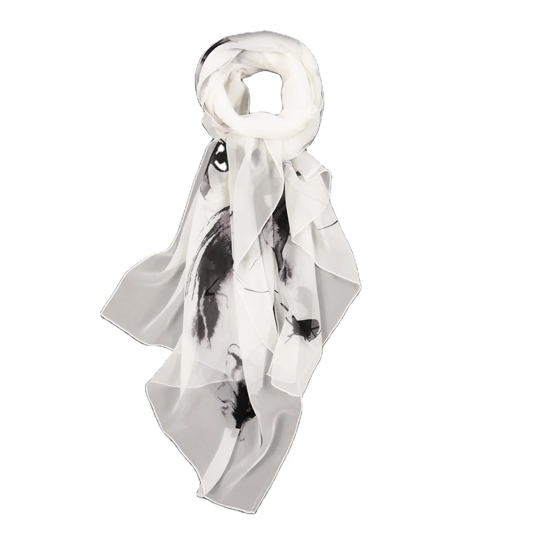 Eastern Painting High end Gorge Yarn Long Silk Scarf Custom Design Characteristic Printed