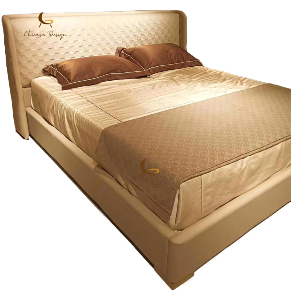Factory customization bed high-end brand luxury bedroom  whole set dressing set Italy design genuine leather/microfiber bed