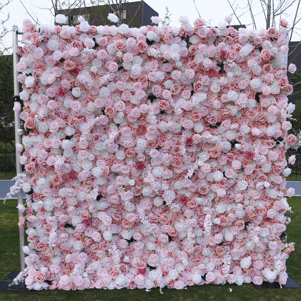 Latest Models Artificial Flower Pink Color Background Wedding Decoration Flowers Artificial Rayon Rose Wall Panel