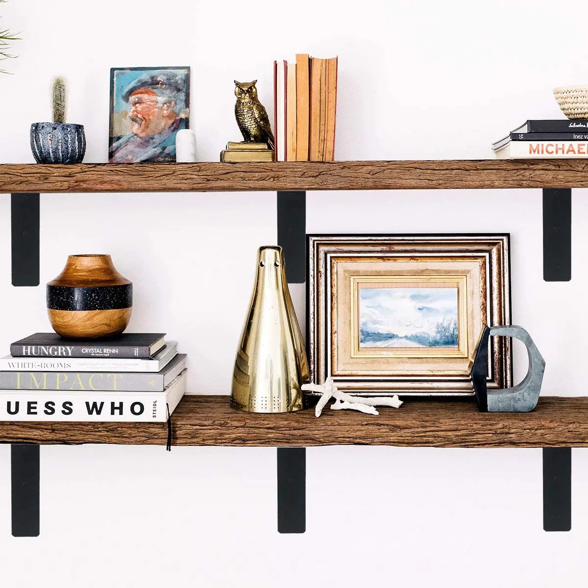 4 Pack Shelf Brackets Heavy Duty Industrial Forged Steel Iron Rustic Floating Shelf Brackets Lumber Boards Angle Wall Brackets