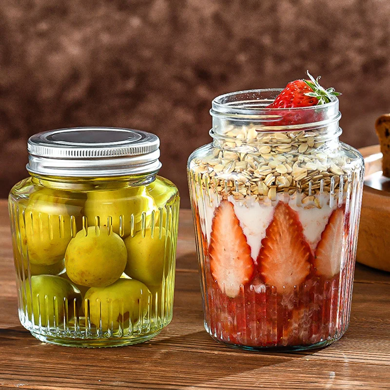 New Design Ribbed Mason Jar For Food Storage Unique Design 150ml 250ml 380ml 500ml Honey Jam Flint Glass Jar