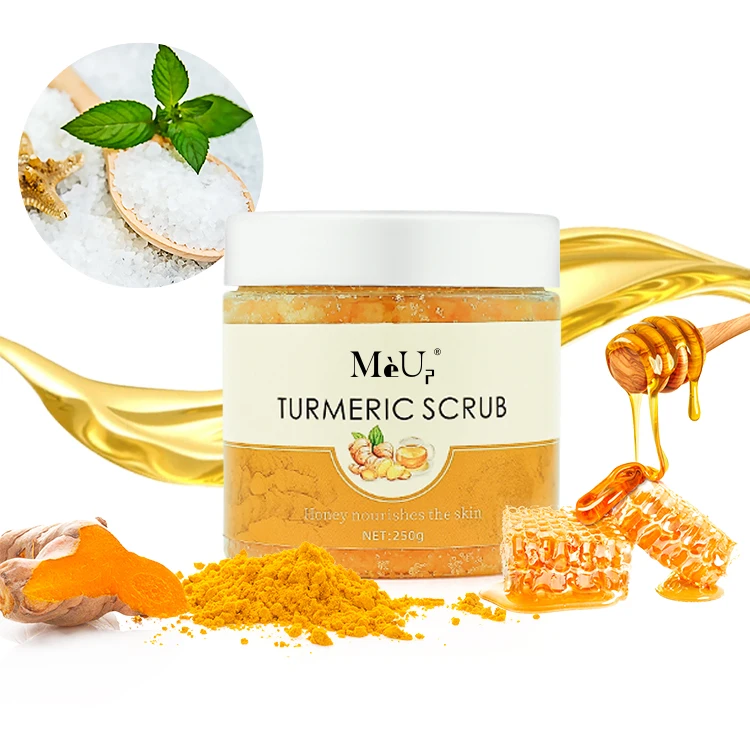Hot Sale Private Label Tumeric Scrubs Face Body Skin Whitening Vegan Natural Organic Turmeric Scrub