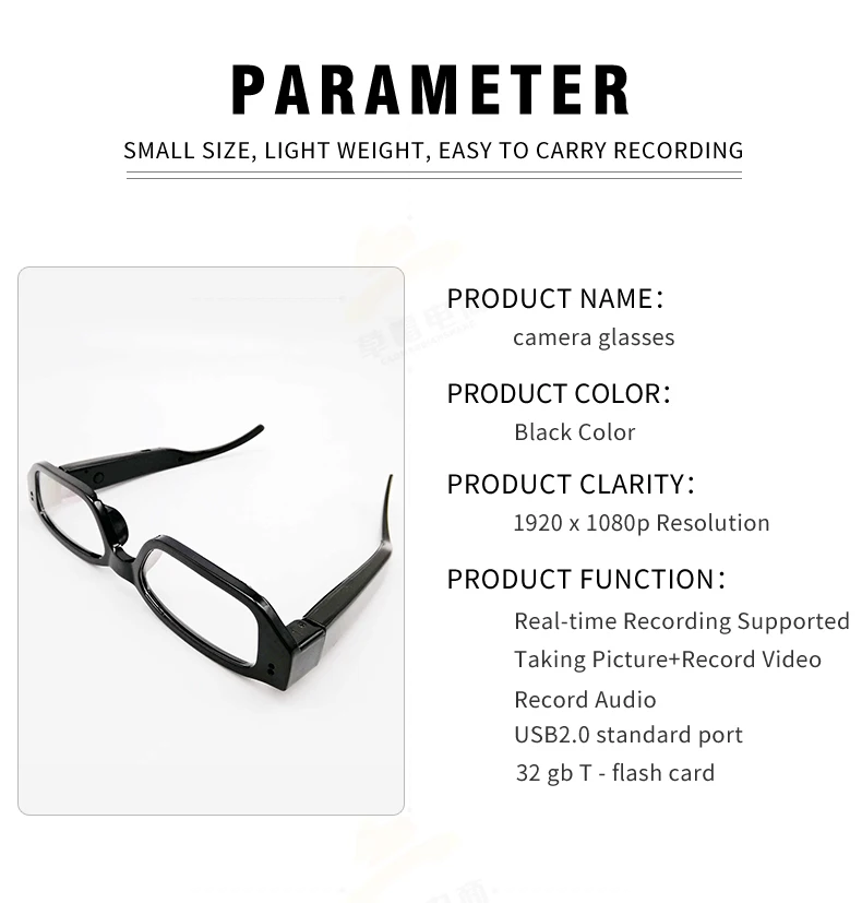 2021  CMOS Lens Eyewear Secret Camera Fashion Security Spy Pinhole Hidden Glasses Camera HD 1080P Photo Taking
