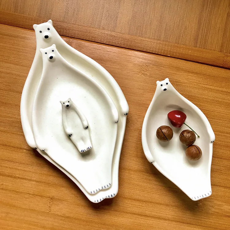 Japanese Polar Bear Ceramic Bowl Irregular Cute Plate Household Soup Salad Bowl