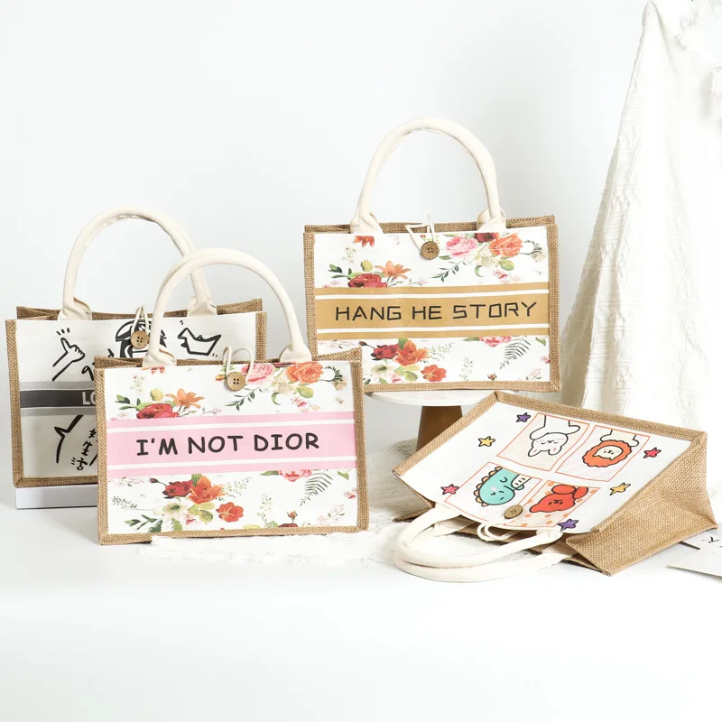 factory direct customized logo print eco friendly recyclable promotional laminated large capacity jute tote shopping bag