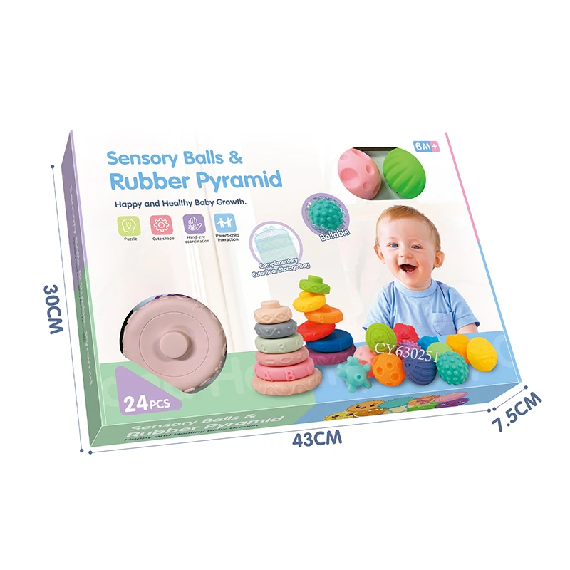 New Design PVC Vinyl Detower And Sensory Balls Set 24PCS With Storage Bag Stress Relief Toys Boiled Infant Teether