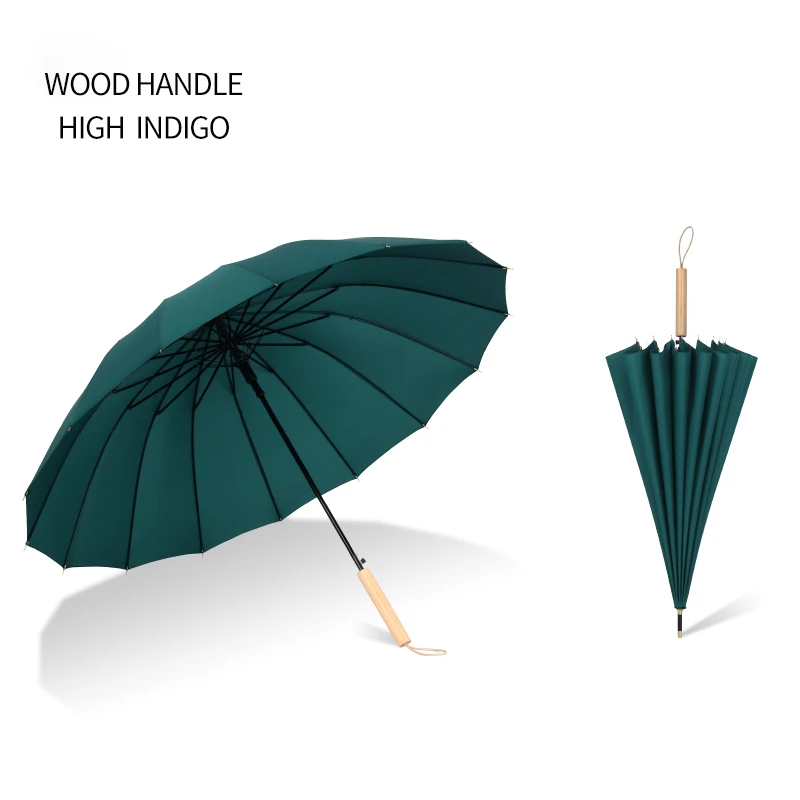  New solid color 16-bone long handle umbrella female automatic with logo printed
