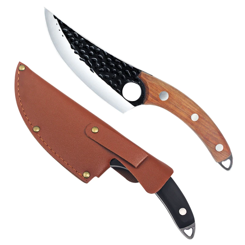 Stainless steel Durable Sharp Butcher curved Knife Pocket Boning Knives With Leather Sheath