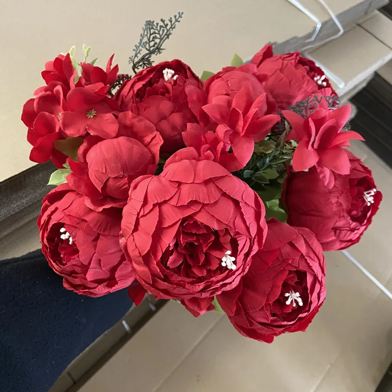 A-998 Bulk Wholesale Fabric Peonies Noble Color Light Pink White Artificial Silk Peony Flower Bunch Bouquet