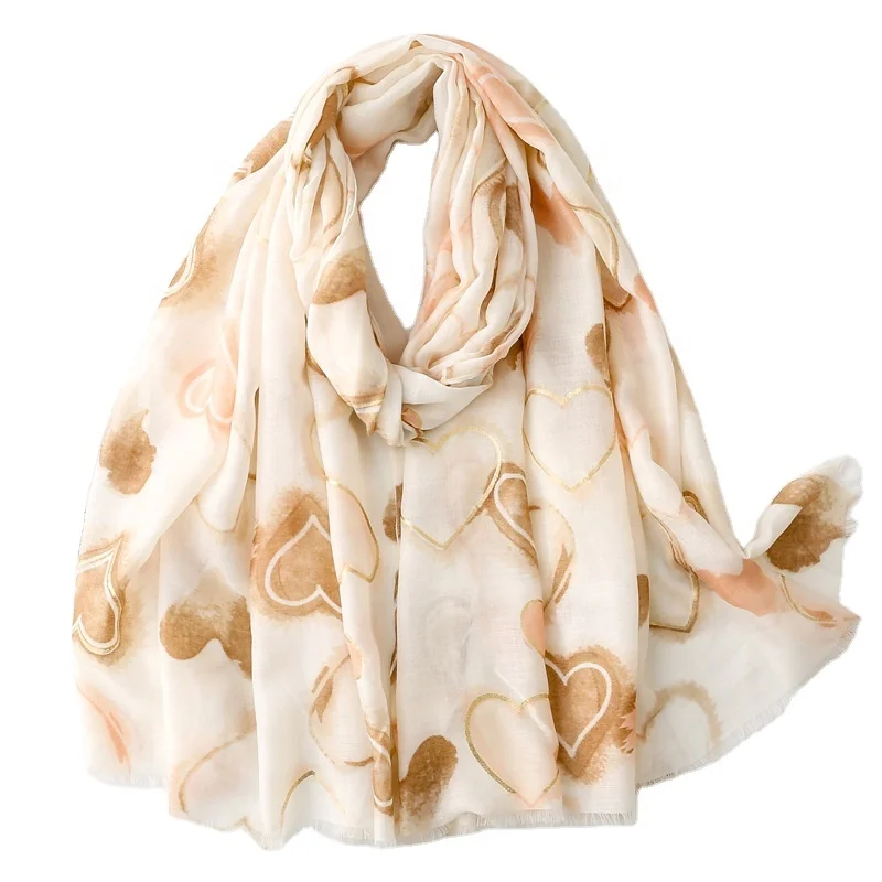 Small Perfume Style Hot Gold Love Heart Peach Heart Silk Scarf Warm Shawl Female French Fall And Winter Scarf