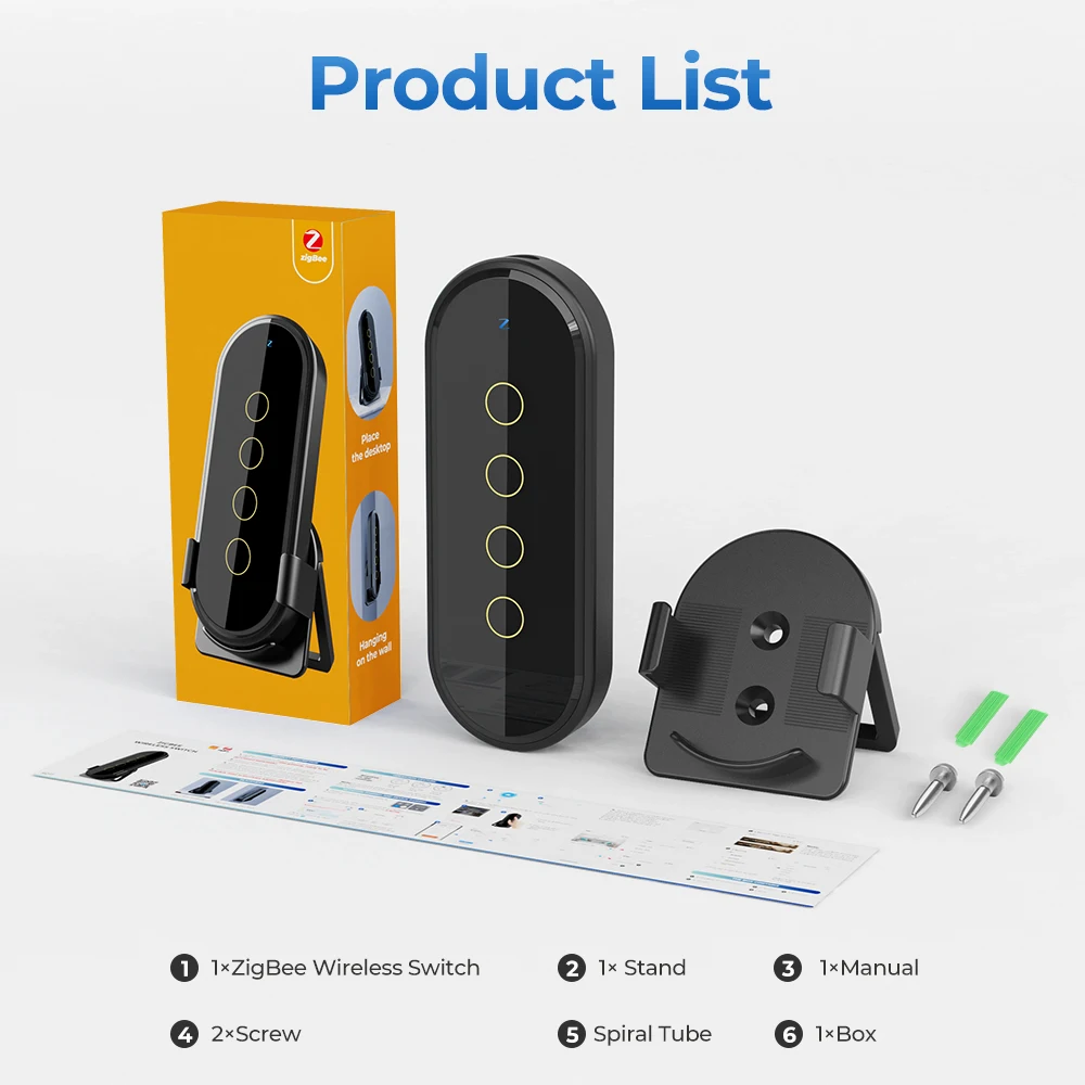 SZMYO Tuya ZigBee Wireless $mart Home Premium Portable 4 Gang 12 Scene Switch Touch Light Remote Control Zigbee 3.0 Bridge