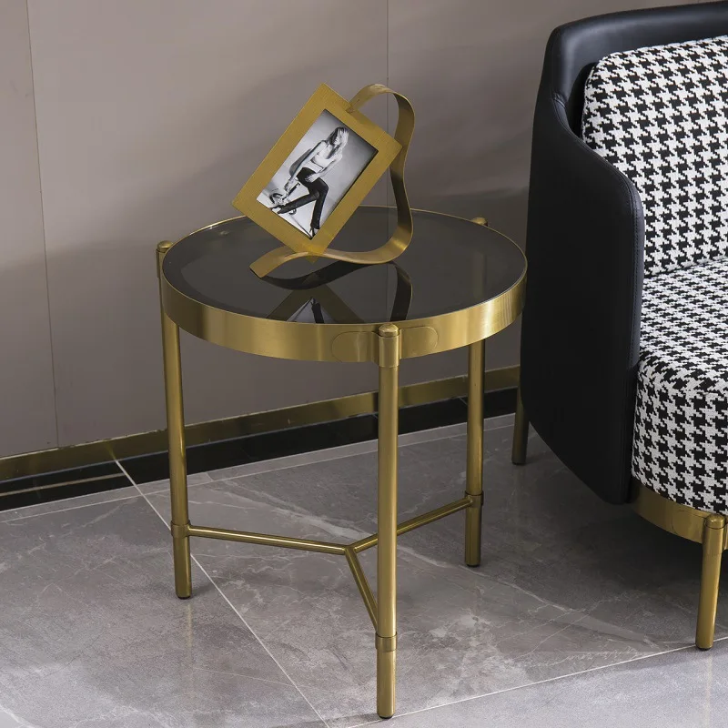 
China Manufacturer Customize Small round black glass metal leg coffee table 550mm height 