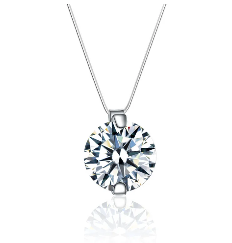 Transparent Invisible Fishing Line chain Cubic Zircon Pendant 925 Silver Choker Necklace