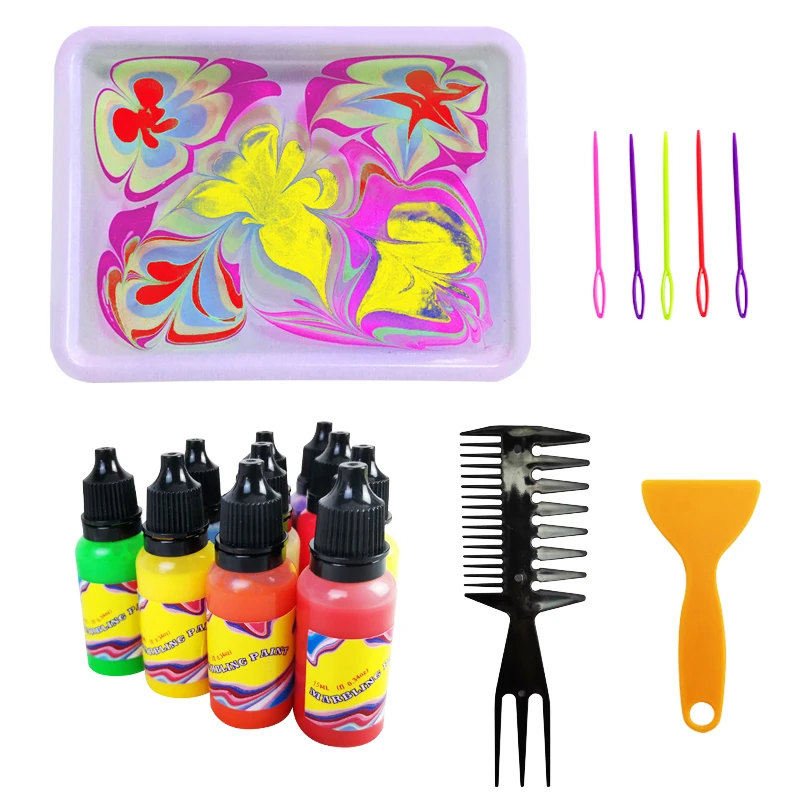 KHY Selective Color Christmas Non-Toxic Magic Painting Drawing Marbl Art Set Draw Marble For Kid Water Marbling Paint Kit