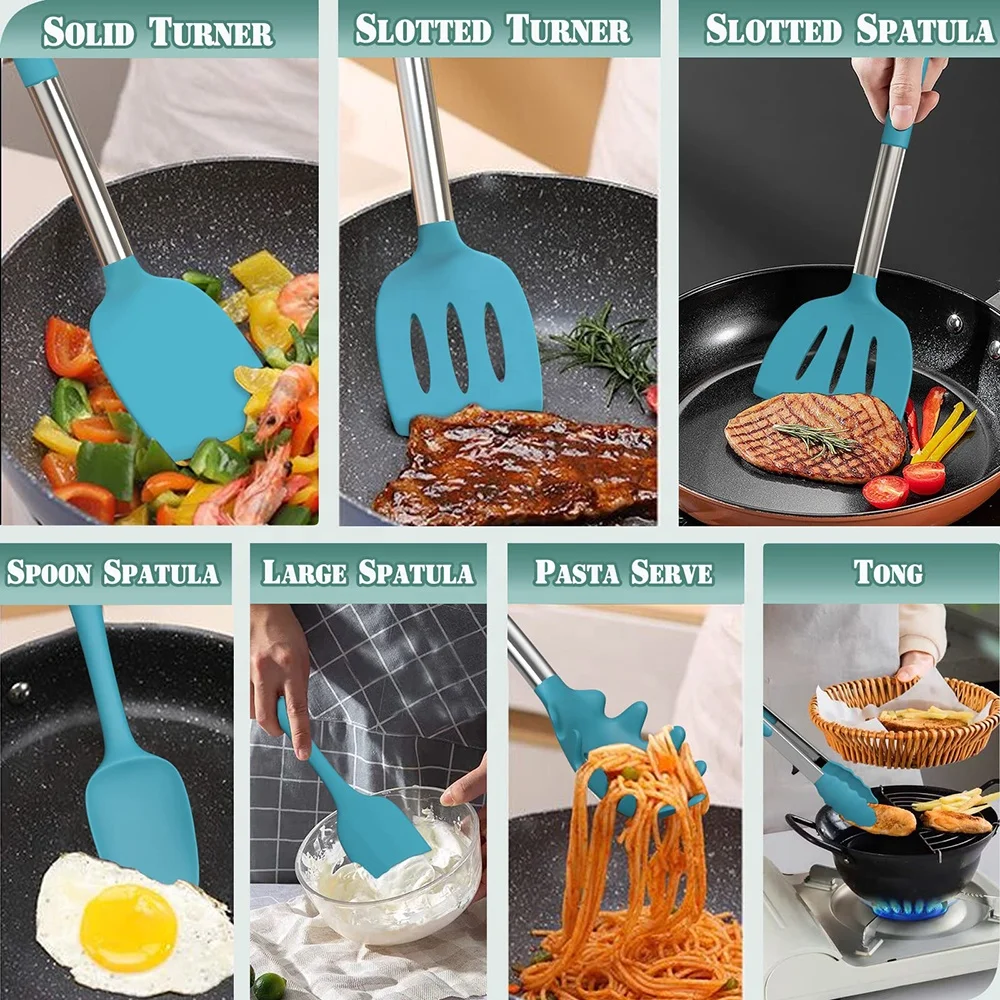 TOALLWIN kitchen tools gadgets household silicone cooking utensils kitchen set heat resistant silicone kitchen utensils set