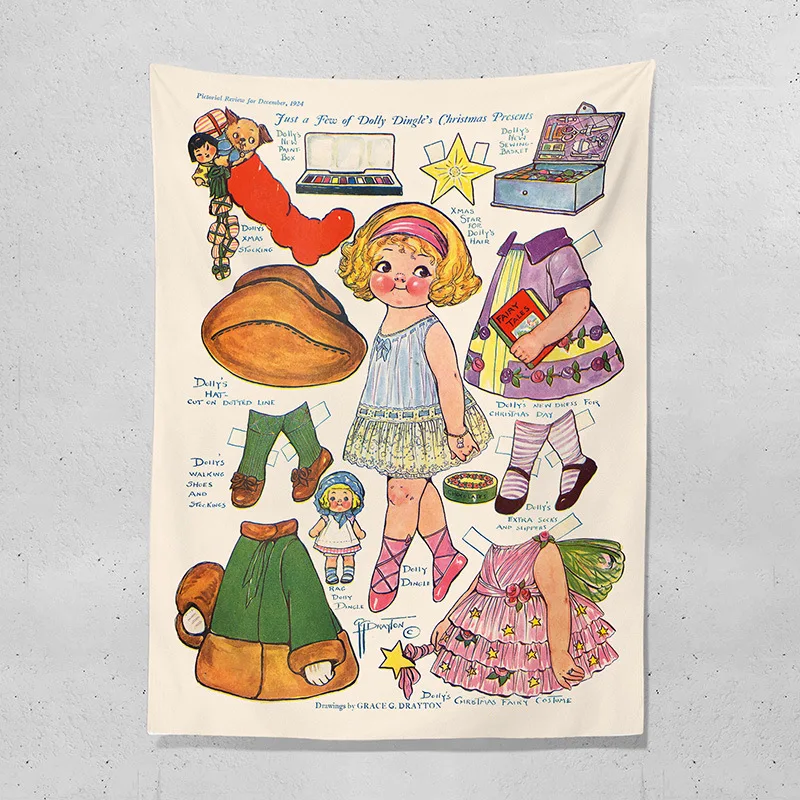 Lovely Vintage Cartoon Style Children Girls Household Bedroom Dormitory Background Cloth Wall Hanging Tapestry