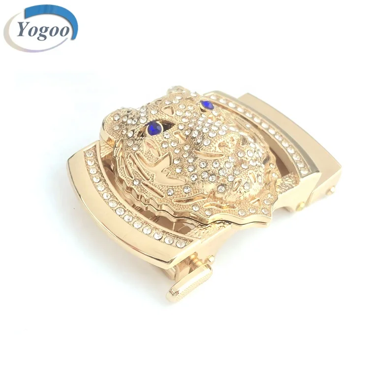 High End Custom Tiger Shape Gold Automatic Men Belt Buckle with Rhinestone