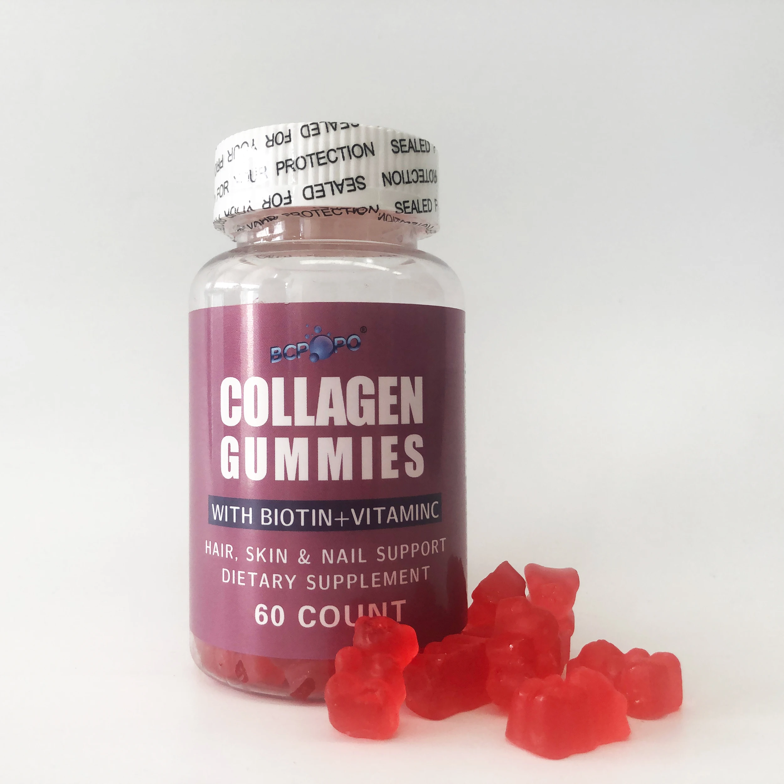 High Quality Food Supplements Support Hair Nail Growth Skin Healthy Collagen Gummies with Biotin+Vitamin C
