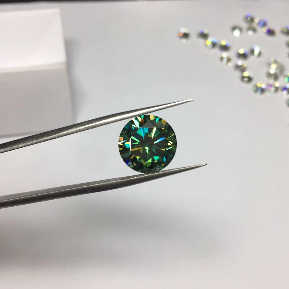 
Wuzhou wholesale green color round cut diamond moissanite loose gemstone jewelry ring 