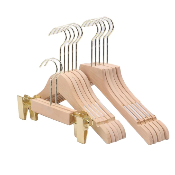 JINSHENG Custom Logo Luxury Cloth Hanger Natural Wood Clip Hanger Non Slip Laminated Wooden Clothes Hanger for Clothing