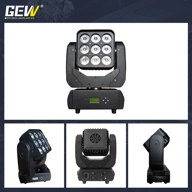 GEVV 3x3 matrix led moving head light 9x12w dmx moving head matrix beam