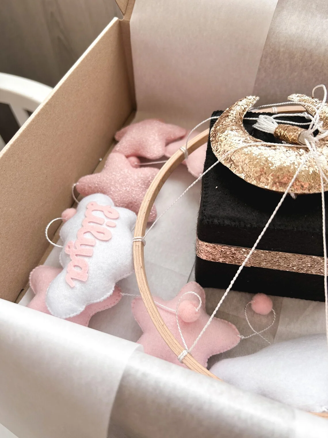 nursery decoration handmade pink soft islamic baby toys cube kaaba felt musical quran crib mobile for baby cot