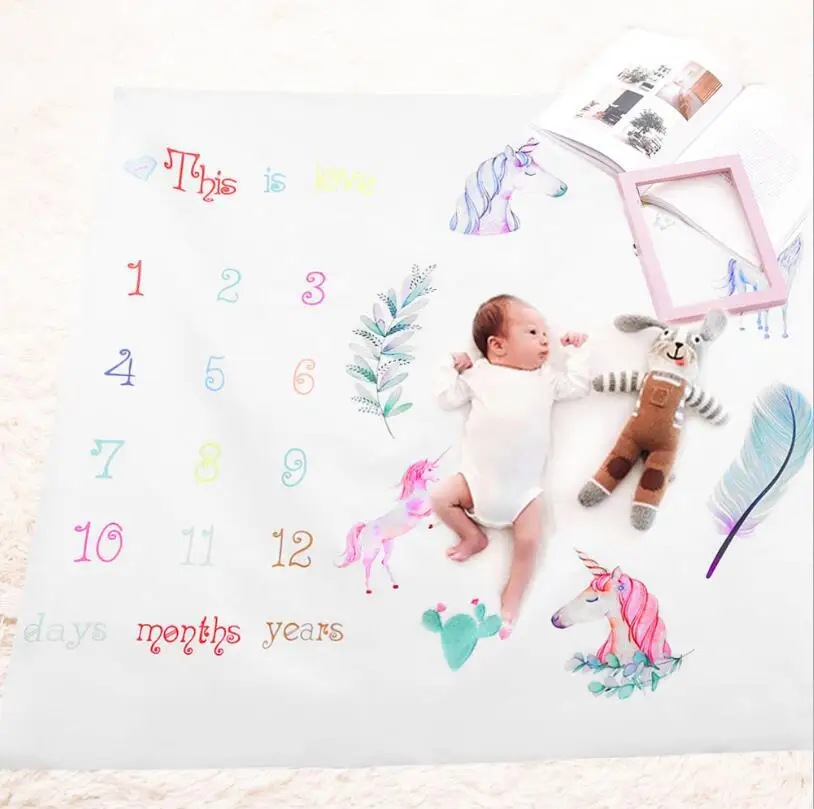 Newborn Photography Baby Monthly Milestone Blanket Monthly Polyester Cotton Milestone Blanket For Baby