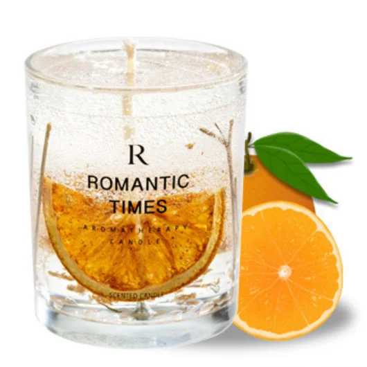 Cylindrical glass candle transparent jelly wax with dried flower decoration scented candles