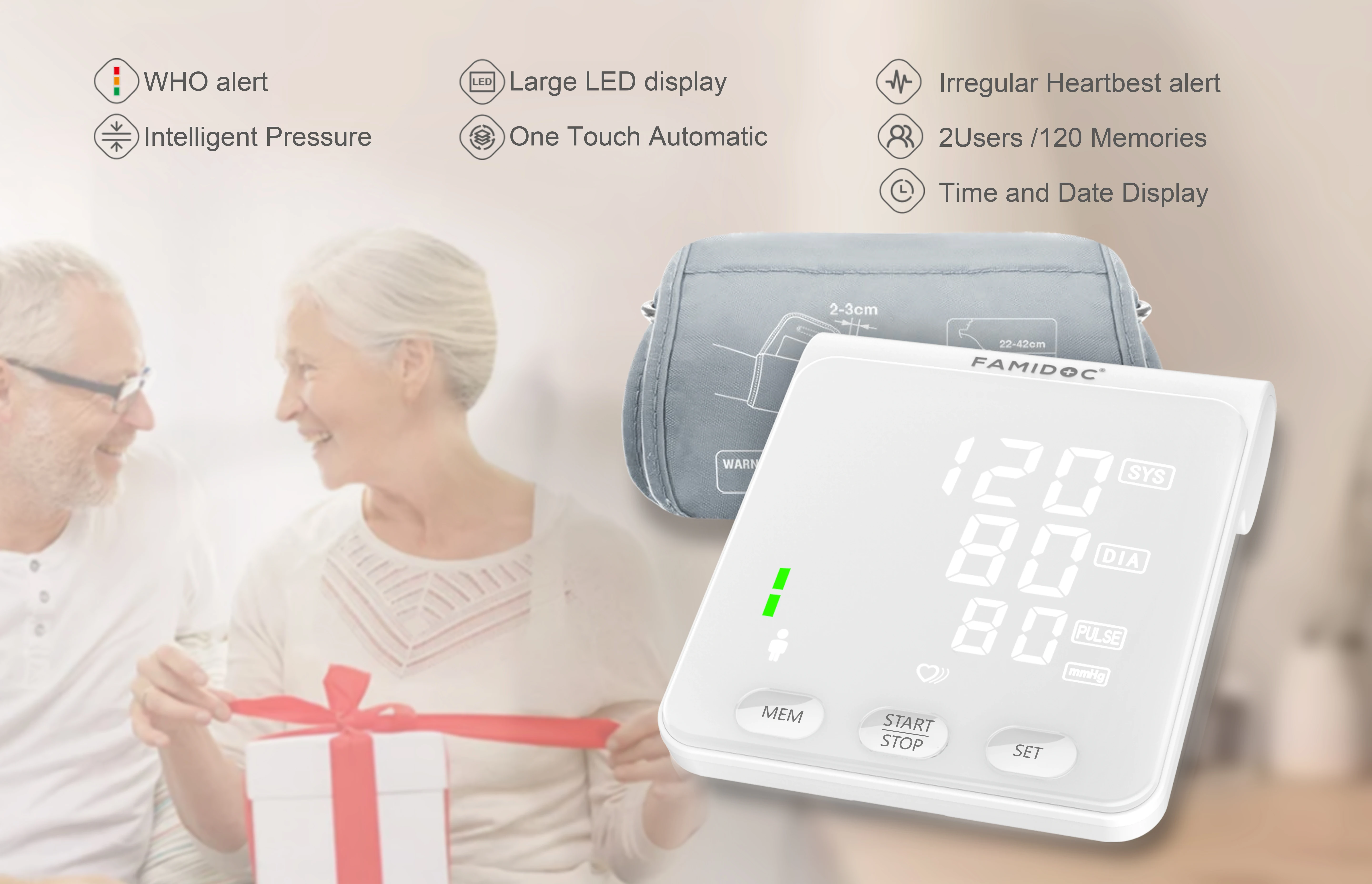 Digital Upper Arm Digital BP Monitor Paired App on Smart Phone Model#fdbp-a4 Electric CE Large LED Display Blood Pressure Device