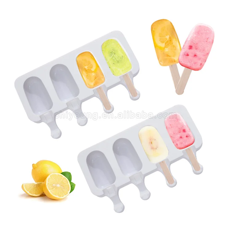 
High quality BPA free 4 cavities juice popsicle children pop lolly tray silicone frozen ice cream tools molds 