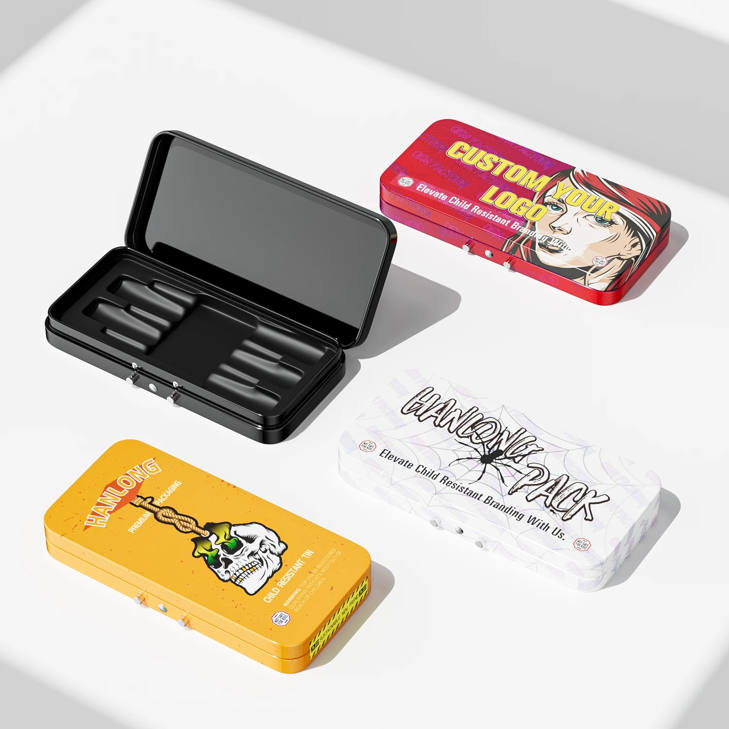 5 packs Airtight Smell Proof Container Child Proof Metal Tin Box With Insert For Gummies Candy Mint Pre Rolled Packaging