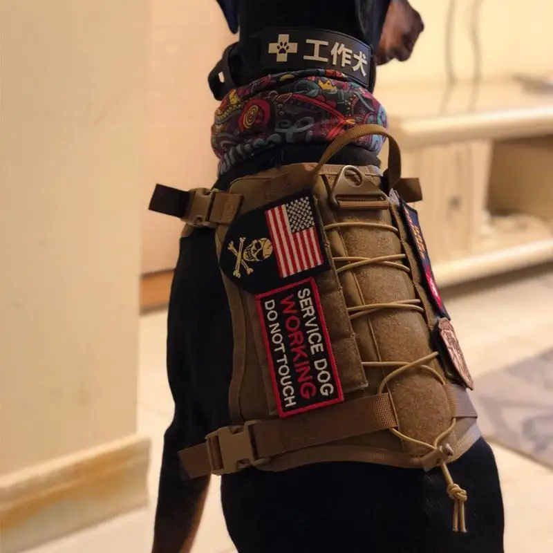 Large big Four-piece Army Green Tactical Nylon Dog Harness Adjustable Breathable No Pull Dog reflective Harness vest