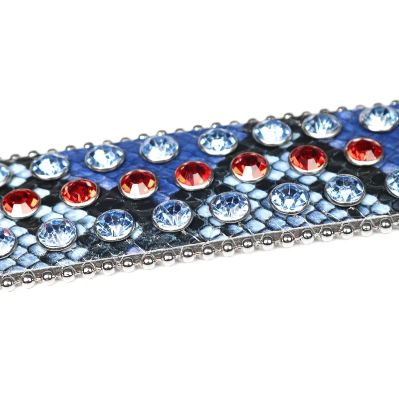 New Western Bling Bling Snake Skin Leather Rhinestone Belts Fashion Men Shiny Blue&Red Diamond Crystal Waist Belt Vendor