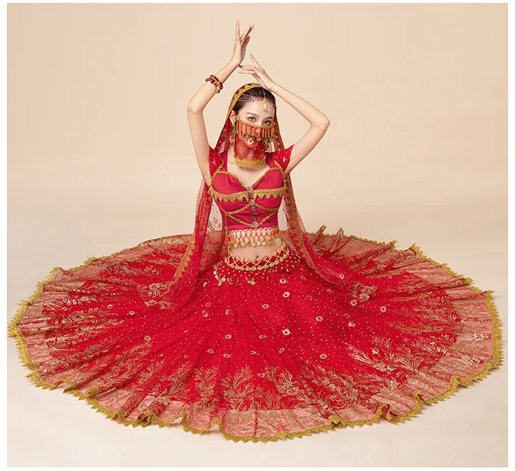 Ladies Halloween Dress Up luxurious Shiny Golden Pattern Indian Cosplay Aladdin Jasmine Princess Belly Dance Bollywood costumes