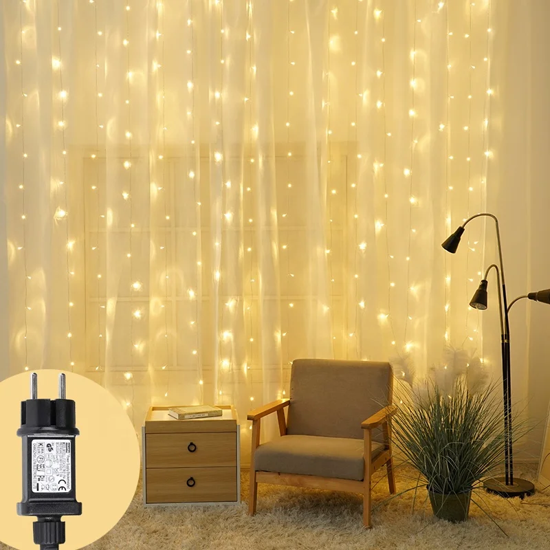 2020 wholesale transformer powered christmas safety led curtain string lights for window indoor outdoor Holiday Wedding Wall