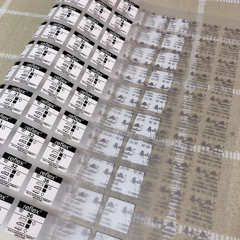 Garment tagless washing care label screen heat transfer printing for clothing