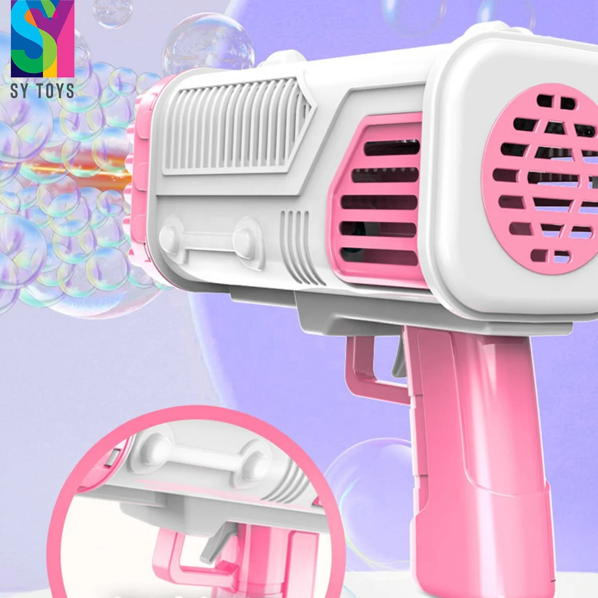 SY TOYS Bubble Machine Toy 32 Holes Funny Electric Automatic Bazooka Gatling Bubble Maker Gun For Kids Children