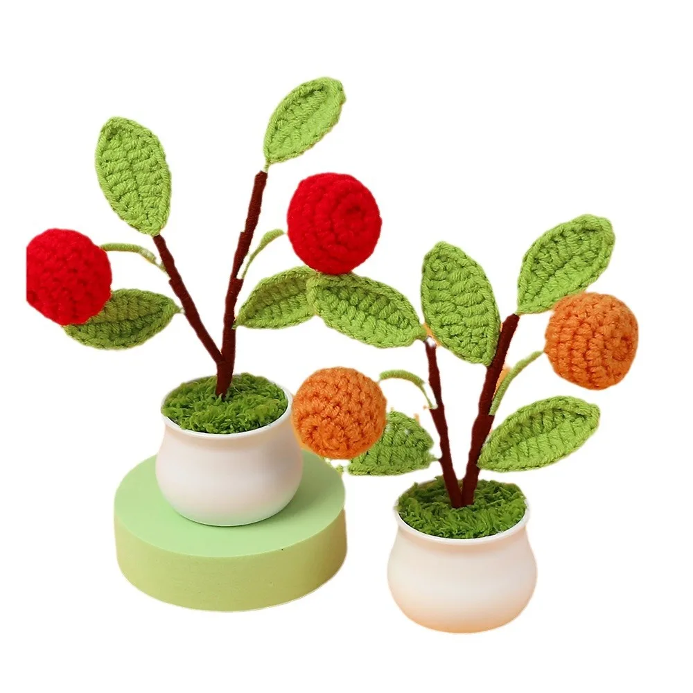 Hand Woven Knitted Potted Plants Crochet Flower Pot Diy  Decoration crocheted good persimmon occurs in small potted plants