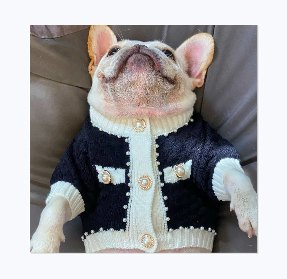 Luxury Classic Design Black and White Pearl Noble Bulldog Apparel Winter Warm Dog Coat Brand