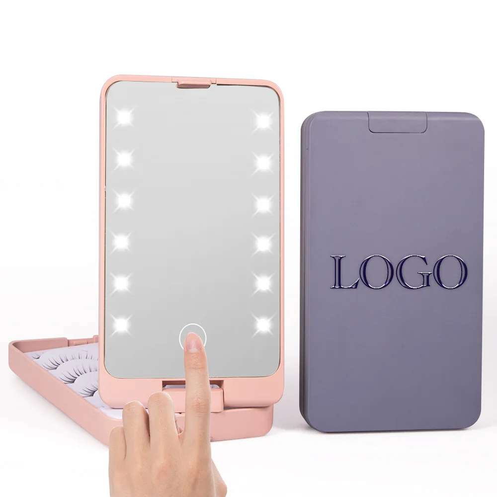 Custom Logo Eyelashes Box Case Led Light Empty Venders Led Lash Boxes Storage Case Eyelash Packaging With Mirror