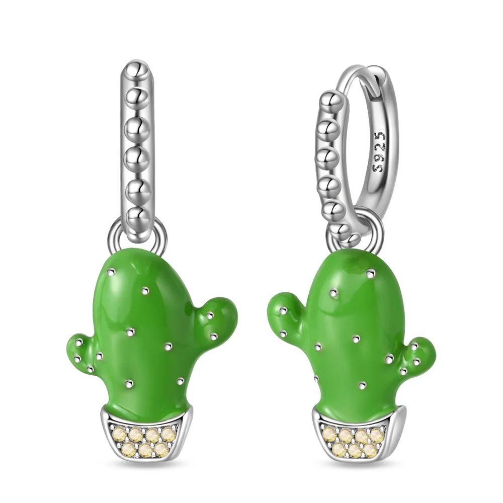 New fashion Cactus Chameleon Rose colourful diamond earring S925 Sterling Silver hoop Earrings for women gifts Jewelry wholesale