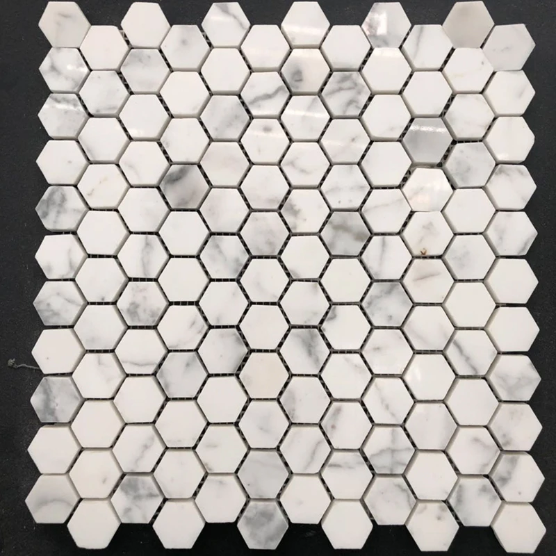 Marble Mosaic Tiles Classic Pattern Hexagon Calacatta Marble Carrara White Mosaic