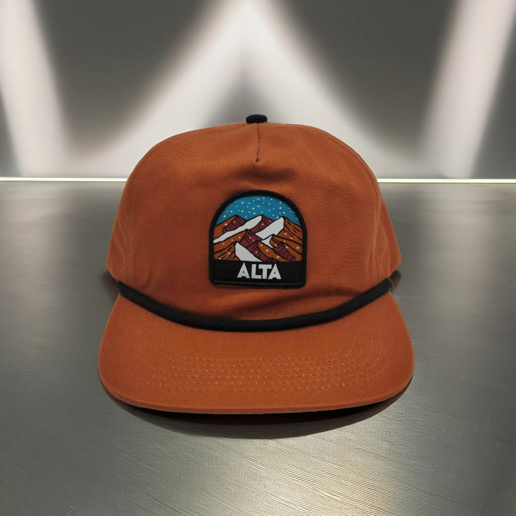 JEYA Custom 5 Panel Red Cotton Black Rope Baseball Sports Cap with Woven Patch Logo Unstructured Men Snapback hats
