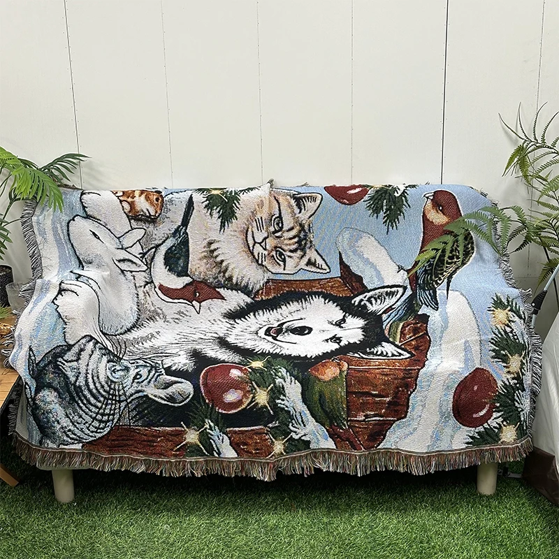 Animal series jacquard woven blankets wholesale High Quality Gobelin Tapestry blankets woven custom