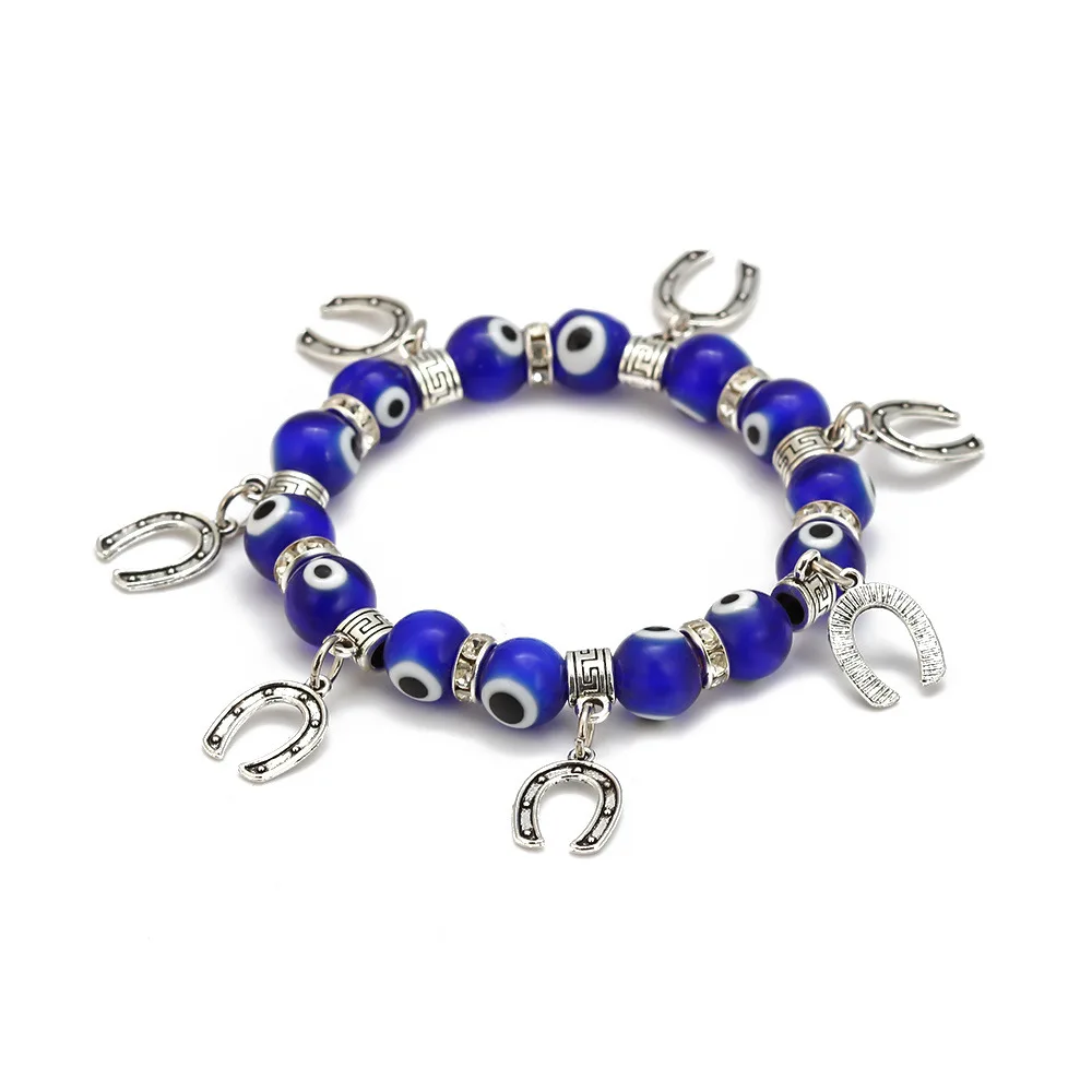 Trendy Simple Eye Religious Eye Charm Blue Beads Lucky Bracelet Match Turkish Bracelet For Women