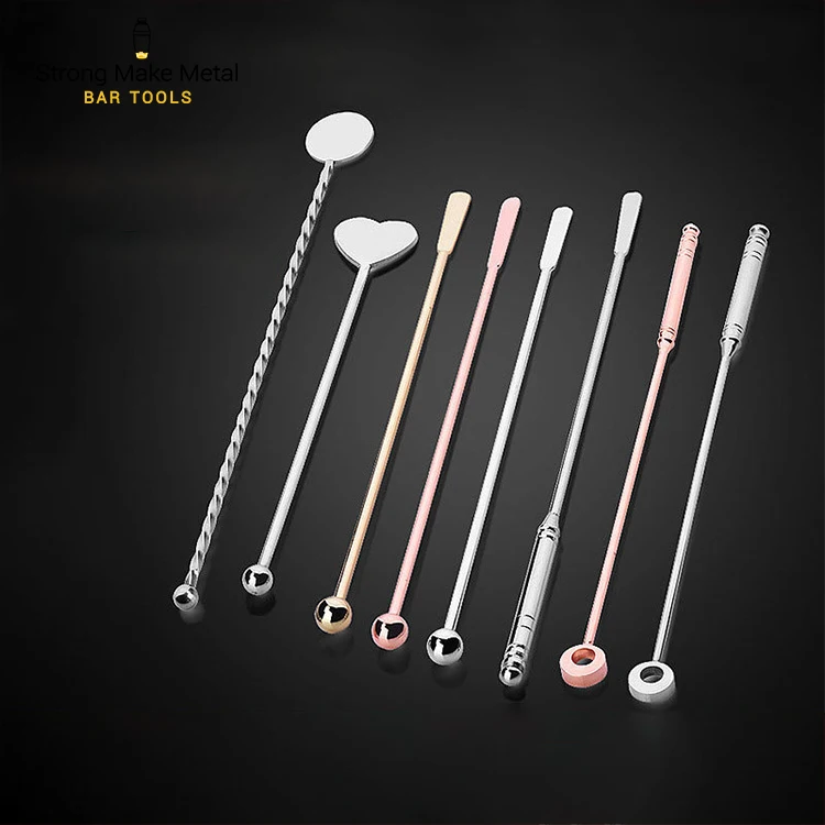 Reusable Small paddles stainless steel coffee beverage stirrers stir mixing metal swizzle stick cocktail pick pin